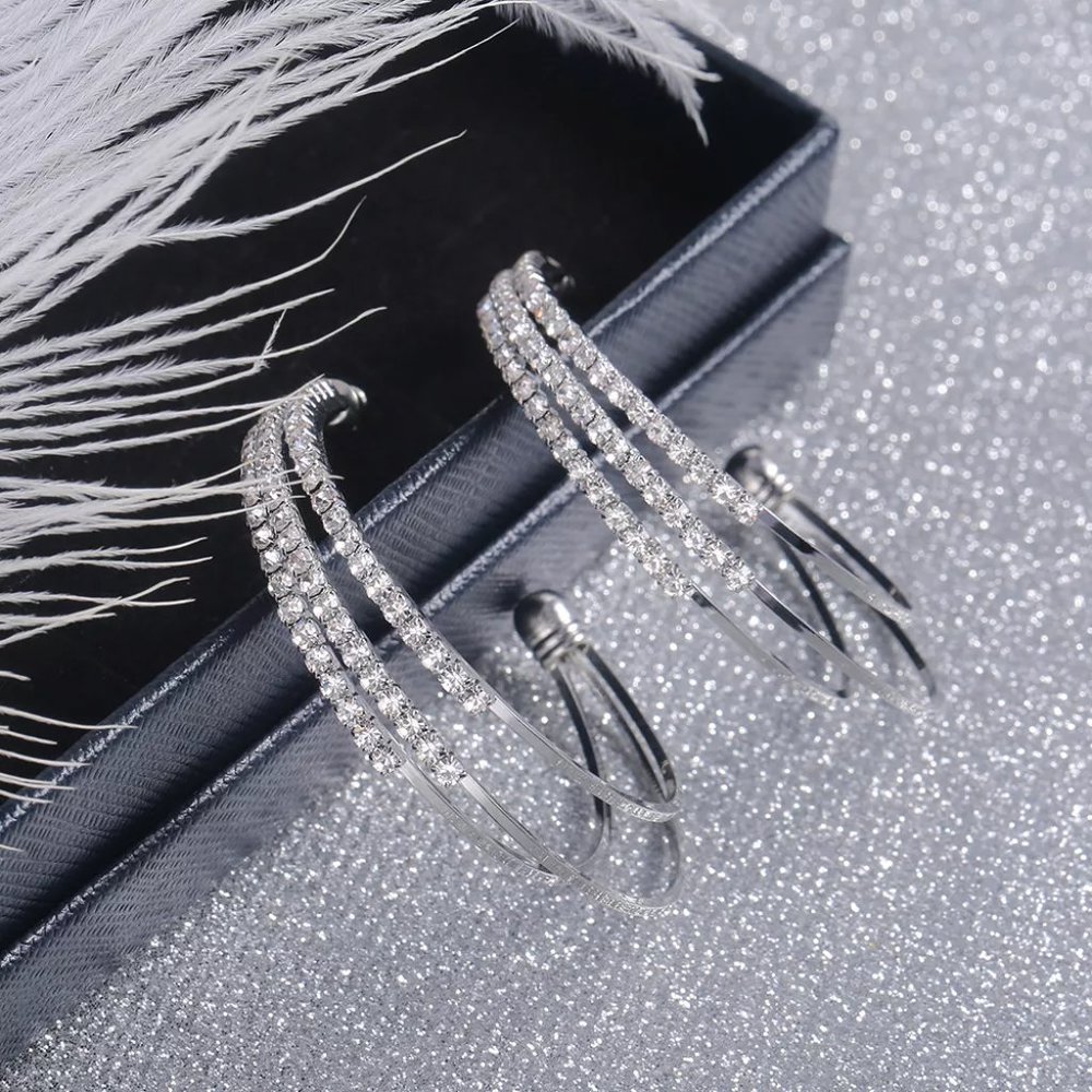 "Multilayer Round Shining 925 Silver Hoop Earrings, FB16FA1048 - Picture 4 of 5